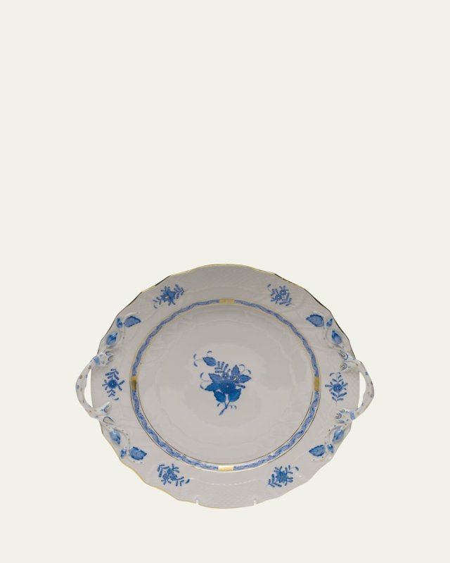 Chinese Bouquet Blue Chop Plate with Handles